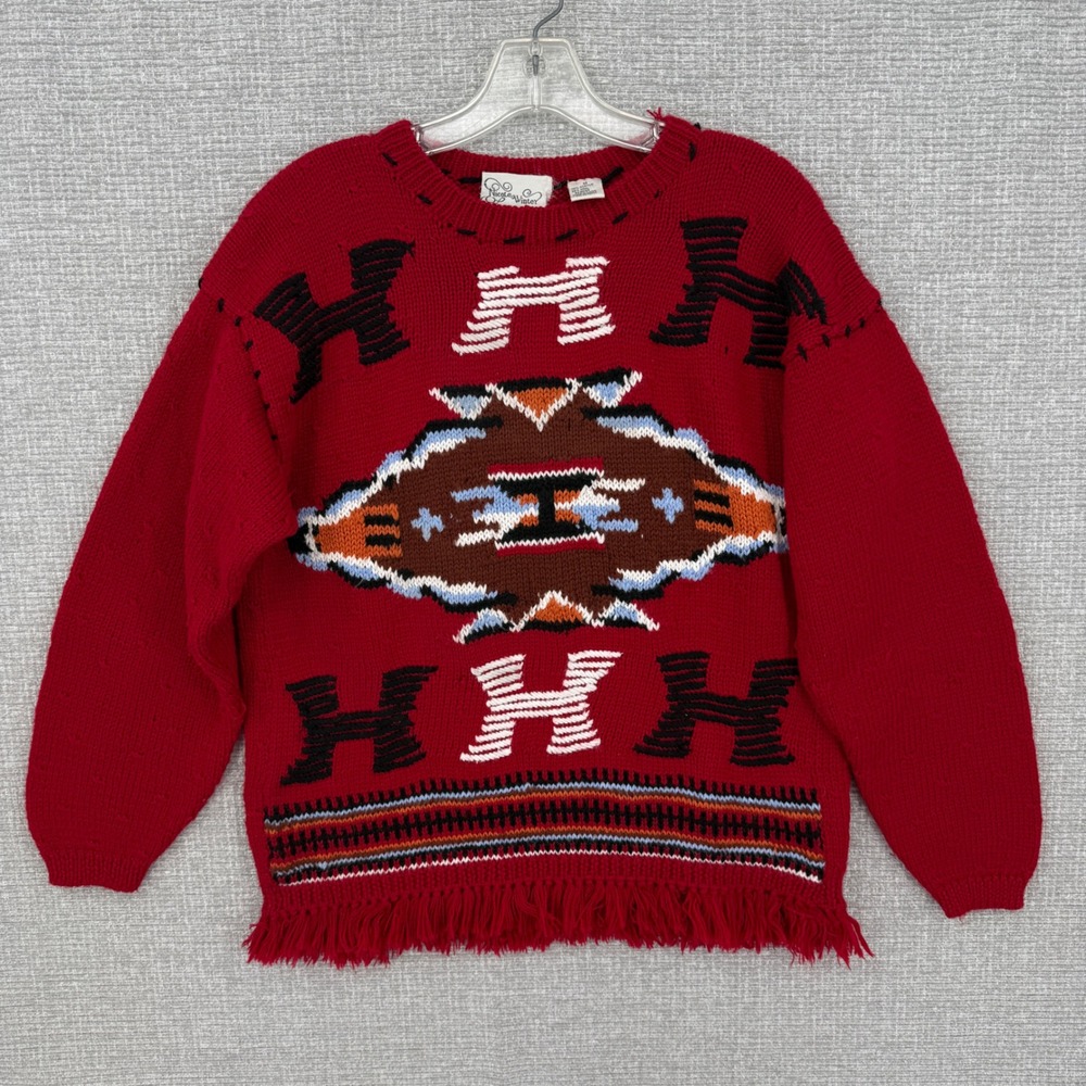 Vintage Nicole Winter Sweater Women Medium Red Southwestern Wool Blend Boho